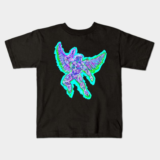 Cybernetic Neon Angel Kids T-Shirt by JonGrin